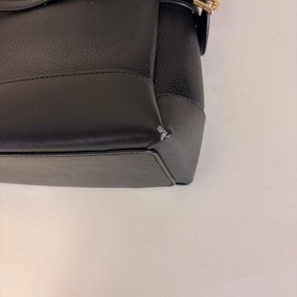 Michael Kors Black Leather Reed Center Logo MK Satchel Purse - Picture 9 of 13